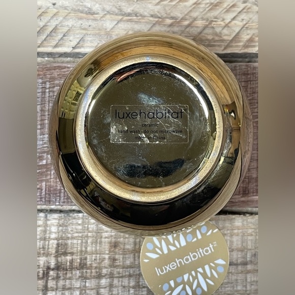 Luxe Habitat Gold Jar 5” White Ceramic Storage Container Modern Decor Lid Pot - Picture 2 of 8